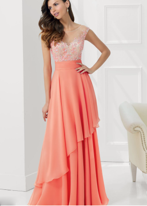 Cap Sleeves Beaded Chiffon Long Mother Of The Bride Dress